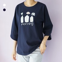 빅걸스토리 빅사이즈 여성 굿모닝 나염 라운드 7부 캐주얼 반팔 티셔츠