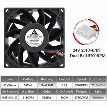 쿨링팬 커스텀 수냉 램 공냉 쿨러 컴퓨터 팬 케이스 브러시리스 냉각 팬 유압듀얼 볼 라디 터, 고속 24v 4핀, 1pc 팬