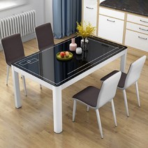 XML 6인용 4인용식탁세트 모던식탁의자 강화유리식탁 세트 다이닝테이블 식탁세트의자, 4인용식탁의자세트(블랙-브라운)100X60cm