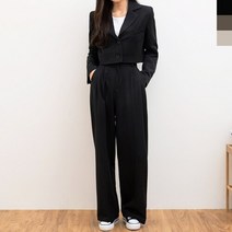 뽀얌 여자 데일리 크롭 자켓 밴딩 와이드 슬랙스세트x406vR