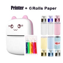 포토프린터 휴대폰사진 인화기 휴대용 미니 c9 열전사 for android ios photo label memo wrong question 블루투스, 핑크 6 믹스