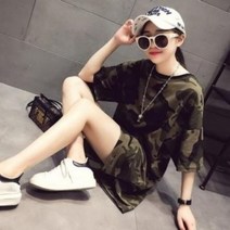 [뽐나] 여성 빅사이즈 여군 밀리터리 티셔츠 미니원피스 3XL 레드