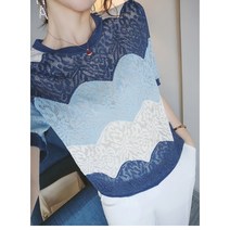 바바 시원한 메쉬 라운드 물결 니트 여름니트 여자반팔니트