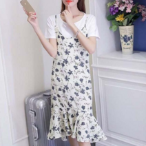 데이홀릭 여성용 꽃무늬 여름 끈나시 원피스 티셔츠 세트