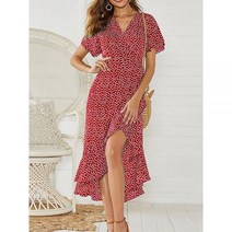 플로럴원피스 꽃무늬 쉬폰 원피스 여름 비치 맥시 여성 보헤미안 긴 프릴 랩 캐주얼 브이넥 분할 파티 가운