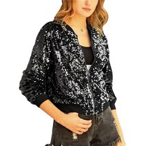 반짝이 스팽글 자켓 여성 코트 긴 소매 넥 지퍼 캐주얼 파티 봄 가을 스포츠 카디건