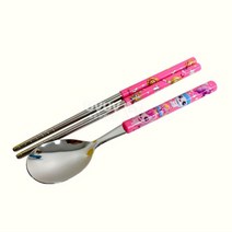 7살 여아동 캐릭터 핑크 숟가락 젓가락 수저세트 유아용 키즈 소풍 캠핑 자기주도 도시락 초등학교 식사습관 유치원 생일파티