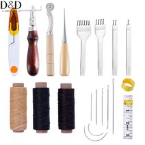 D & D 가죽 바느질 도구 세트 DIY 가죽 공예 도구 핸드 스티칭 도구 세트 그루버 Awl 왁스 스레드 골무 키트|Leathercraft Tool Sets|, 1개, Set C, 단일