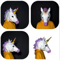 종이가면 페이퍼크래프트 도안 3D 모형 접기 DIY 페이퍼토이 동물 입체퍼즐 토끼 유니콘 여유 호랑이 말, X + 광택타입