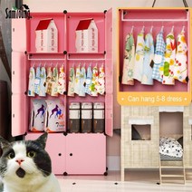 반려동물 애완동물 옷장 옷걸이 옷 용품 접이식 휴대용 보관 다층 애완견, 02=Blue-4doors