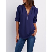 S-5XL Ladies Loose 시폰 셔츠 멀티 컬러 v 넥 지퍼 긴팔 캐주얼 기본 화이트 블랙 블라우스 셔츠 탑 플러스 사이즈