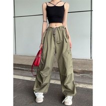 와이드 카고 팬츠 그린 바지 여성 오버핏 블랙