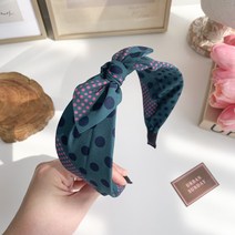 로맨틱모모 데일리 다크그린 도트 리본 헤어밴드 반다나 여자머리띠