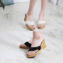 런슈즈 (국내제작) 레이스 투명 웨지힐 뮬 통굽 슬리퍼 7cm