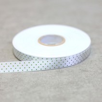 백색-연초록 작은하트-공단리본 15mm 50마 롤단위