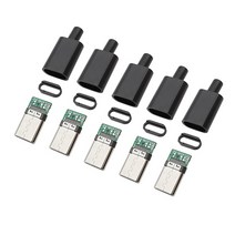 전선 커넥터 단자 접지선 와이어 Type C USB 3.1 24 핀 수 플매트 카펫 러그 용접 어댑터 하우징 타입-C 충전 데이터 케이블 액세서리 수리 5 개입, [01] 5Pcs Black