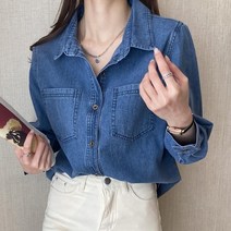 청난방 청남방 여자 청 남방 난방 데님 셔츠 블라우스 봄 가을 빈티지 느슨한 캐주얼 싱글 브레스트 femme 한국 스타일 올 매치 여성 우아한 카디건 탑