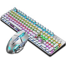 KEYXGSUL 유선/무선 키보드 +마우스 세트 동기화 입력 RGB 다기능 노브 펑크 게임 기계 키보드, 흰색 키보드+마우스, 일반 버전, 청축