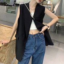 POMTOR 봄여름 언밸런스 원버튼 정장 조끼 여 루즈핏 코트