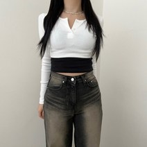 VANANA2 여성 데일리 슬림핏 글램 크롭 단추 리본 레이어드 홀터티 3color