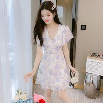 케이앤이 여름 플라워 쉬폰 원피스 슬림 플라워 미니원피스
