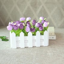난간대 펜스 옥상 울타리 베란다 가림막 안전대 세트 흰색 나무 인공 꽃 꽃 인공 식물 홀더 홈 정원 품, 자주색