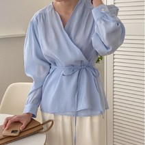 프렌치 셔링퍼프 볼륨 랩 블라우스(bl625)