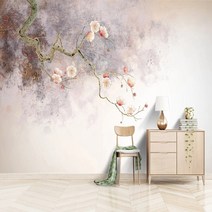 천 원단 레트로 꼼꼼한 매화 사진 벽화 거실 TV 소파 침실 홈 3D 프레스코, 2.Silk Cloth - 1 square meter