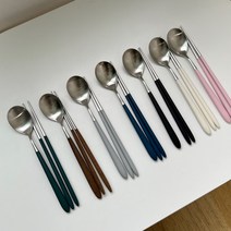 골든벨 수저세트 로마 한식 젓가락 숟가락 신혼 부부 집들이선물 예쁜 수저 커트러리 세트, 그레이