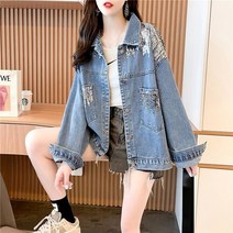 K.ONLINE SHOP여성 가을 반짝이 롱 데님코트 긴팔 와이드 스팽글 트위드자켓 청자켓 가죽자켓