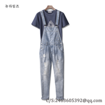 트렌디한 일자핏 데님 팬츠 여름 남자 개성 점프슈트마모내성 파공바지 카고 멜빵바지 Overalls SC 뉴타임즈 D737Q400