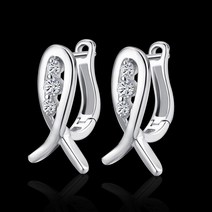 스마일 귀걸이 링 14k 원터치 티파니 웃는 물고기 디자인 실버 컬러 스터드 여성 여성용 럭셔리 더블 크리스탈 귀 주얼리