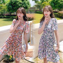 빈티지 플라워 주름 원피스