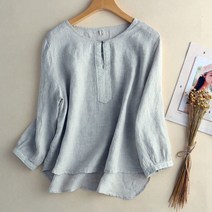 여성 린넨 긴팔 티셔츠 무지 빈티지 빅사이즈 오버핏 7부 캐주얼 봄 여름 여자 면마 긴팔티 데일리 상의 면마티셔츠 여성의류 22신상 linen t shirt women JX0674