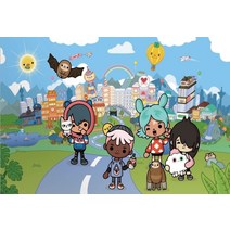 Toca Life 세계 사진 배경 Boca 베이비 샤워 남아/여아 첫 번째 생일 파티 맞춤 배너 장식 소품, [05] Vinyl 220x150cm, [01] 하늘색