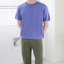이너프데이 남자 시원한 반팔 니트 라운드 무지 여름 티셔츠
