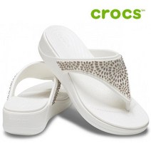 크록스 웨지 샌들 41- 206343-174 Womens Crocs Monterey Diamante Wedge Flip OysterChampagne