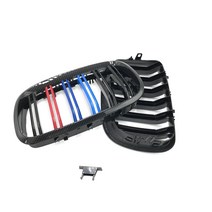 바디킷 탄소 섬유 룩 M 컬러 프론트 메쉬 그릴 더블 슬랫 키드니 범퍼 BMW X5 E70 X6 E71 2007, 02 X6 E71