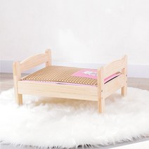 원목 강아지 침대 반려견 침구 고양이침대 깔개 소형, 원목 침대 + (핑크 매트)
