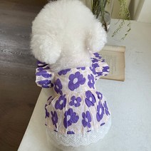 강아지 여름옷 퍼플 플라워 퍼프소매 공주 원피스 고양이 애견 나시