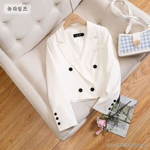 2021 가을 새로운 캐주얼 바람 작은 정장 재킷 여성 더블 브레스트 짧은 정장 탑 짧은 블레이저 버튼 폴리 에스터