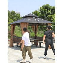 테라스파고라 바베큐 캐노피 야외 전망대 안뜰 스타일의 4 코너 그늘 농촌 테라스 파빌리온 알루미늄 합금, [19]  보드 더블 톱 3 3미터기둥 8