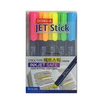 동아 고체형광펜 제트스틱 (타원형) 5색 세트 필기 연두 소모품 하이라이터 노랑 jet 고체 inkjet 5색 동