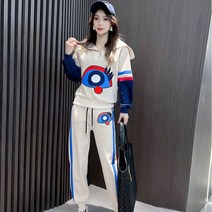 여성 명품스타일 트레이닝복 편안한 슬림핏 스쿨룩 빅카라 나들이복 상하의 세트 4XL 5XL 6XL