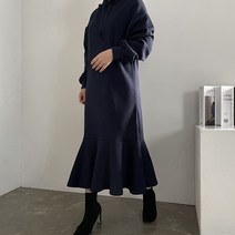 [비비애르]후드 기모 프릴 롱 원피스 소프트기모 여성겨울원피스 맘룩 페미닌룩