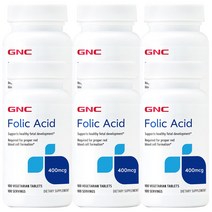 GNC [6개 SET] 엽산 400mcg 100정 (타블렛) Folic Acid 100tabs, 1개