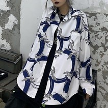 봄여름 남여 셔츠 아우터 선학 프린트 루즈핏 셔츠 커플룩