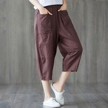 여성 면 마 팬츠 허리밴딩 7부 와이드 팬츠 빅사이즈 SFW0314033