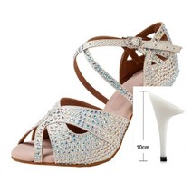 큐빅 반짝이 차차 탱고 렘바 사교 댄스스포츠화 라인댄스신발 구두 대회용 탱고화 스윙화, 235, 실버 10cm