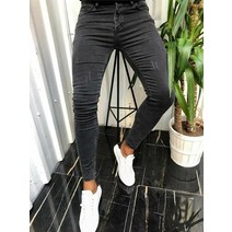 망 스키니 찢어진 청바지 슬림 스카피케이션 블루 데님 연필 바지 스트리트 힙합 데님 바지 패션 카우보이 의류 남성